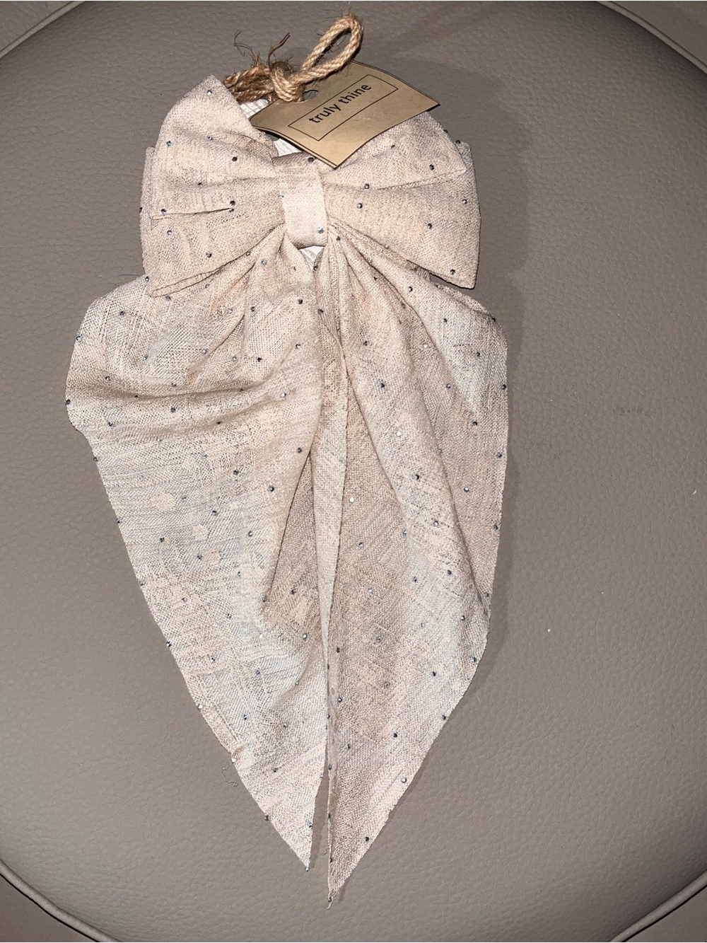 Sparkle Bow Hair Scarf in Light Beige